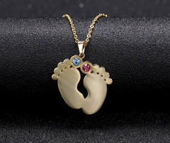 Baby Feet Custom Name Necklace W. Birthstone