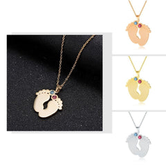 Baby Feet Custom Name Necklace W. Birthstone