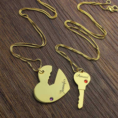 Key to My Heart Couple Name Pendant Necklaces with Birthstones