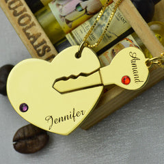 Key to My Heart Couple Name Pendant Necklaces with Birthstones
