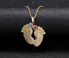 Baby Feet Custom Name Necklace W. Birthstone