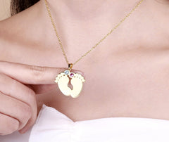 Baby Feet Custom Name Necklace W. Birthstone