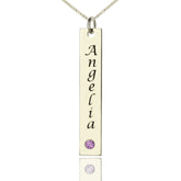 Vertical Bar Necklace Name Tag with Birthstone
