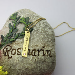 Vertical Bar Necklace Name Tag with Birthstone