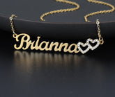 Double Hollow Cz Heart Name Necklace