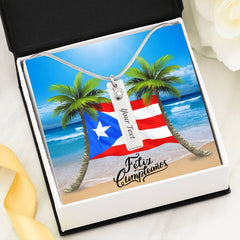 Vertical Birthstone Pendant -Feliz Cumpleanos (Happy Birthday) - Puerto Rico