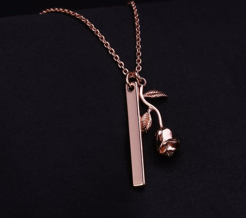 Custom Bar Rose Pendant Necklace Nameplate Date Numbers Necklaces For Women Personalized Jewelry