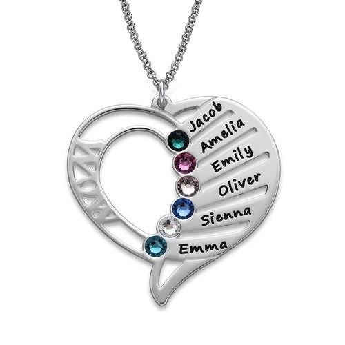 Engraved Family Members Birthstone Necklace